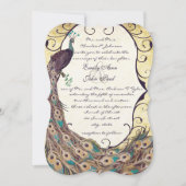 Invitation Damask Peacock Elegance Eggplant Gold et Aqua (Devant)