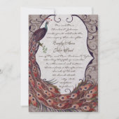 Invitation Damask Peacock Elegance Eggplant Rouge et Turquois (Devant)