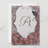 Invitation Damask Peacock Elegance Eggplant Rouge et Turquois (Dos)