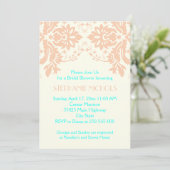 Invitation Damask pêche, aqua, ivoire mariage douche nuptiale (Debout devant)
