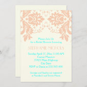 Invitation Damask pêche, aqua, ivoire mariage douche nuptiale (Devant / Derrière)