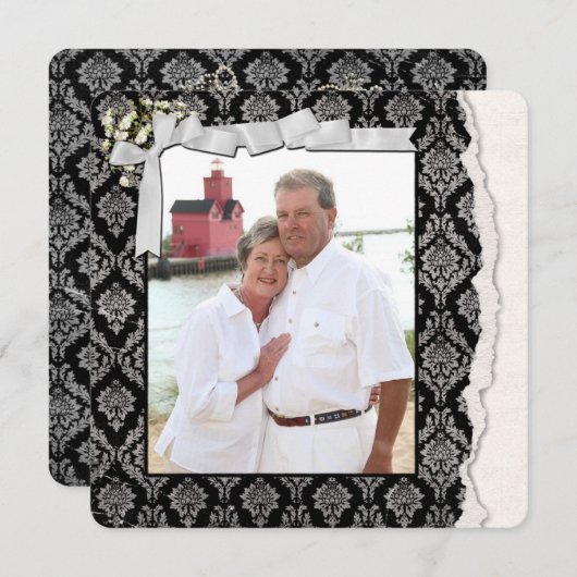 Invitation Damask Photo Cadre Vow Renouvellement (Devant / Derrière)