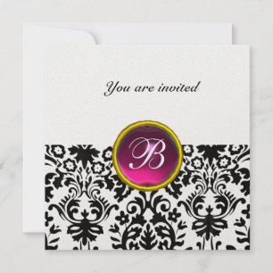 Invitation DAMASK PIERRE FINESSE MONOGRAMME rubis glace rose
