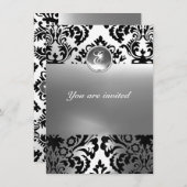 Invitation DAMASK PIERRE PRÉCIEUSE MONOGRAMME blanc (Devant / Derrière)