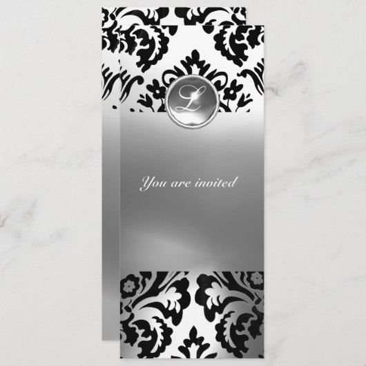 Invitation DAMASK PIERRE PRÉCIEUSE MONOGRAMME blanc (Devant / Derrière)