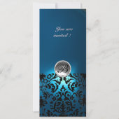 Invitation DAMASK PIERRE PRÉCIEUSE MONOGRAMME  blanc bleu, sa (Devant)