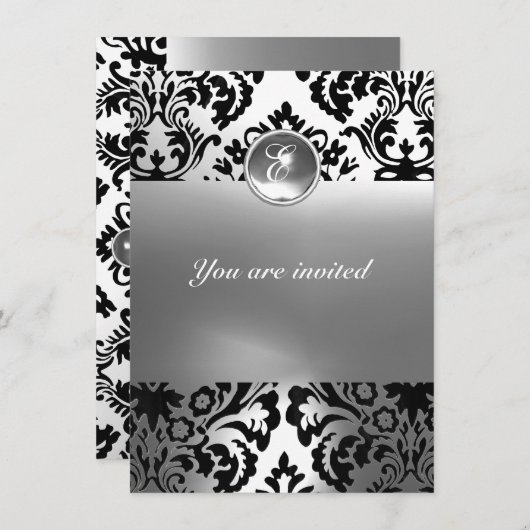 Invitation DAMASK PIERRE PRÉCIEUSE MONOGRAMME blanche (Devant / Derrière)