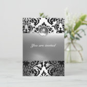 Invitation DAMASK PIERRE PRÉCIEUSE MONOGRAMME blanche (Debout devant)