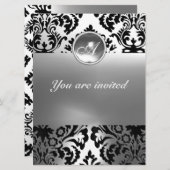 Invitation DAMASK PIERRE PRÉCIEUSE MONOGRAMME blanche (Devant / Derrière)