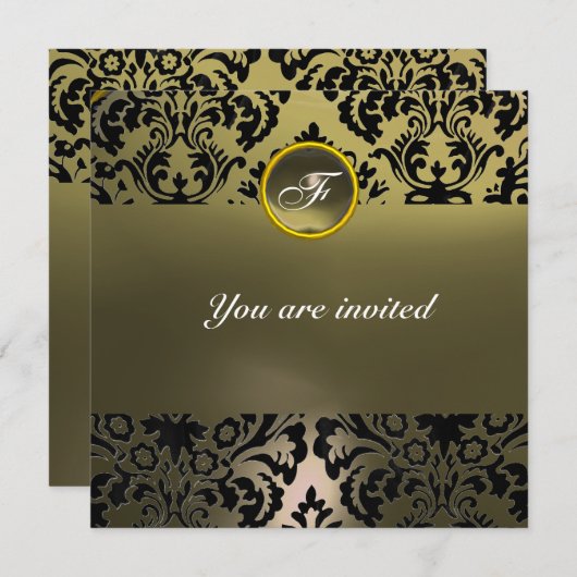 Invitation DAMASK PIERRE PRÉCIEUSE MONOGRAMME gris (Devant / Derrière)