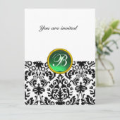 Invitation DAMASK PIERRE PRÉCIEUSE MONOGRAMME jade vert blanc (Debout devant)