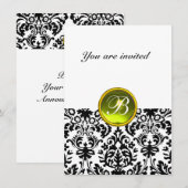 Invitation DAMASK PIERRE PRÉCIEUSE MONOGRAMME jaune blanc rs (Devant / Derrière)