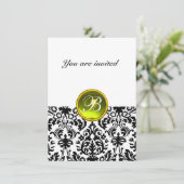 Invitation DAMASK PIERRE PRÉCIEUSE MONOGRAMME jaune blanc rs (Debout devant)