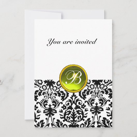 Invitation DAMASK PIERRE PRÉCIEUSE MONOGRAMME jaune blanc rs (Devant)