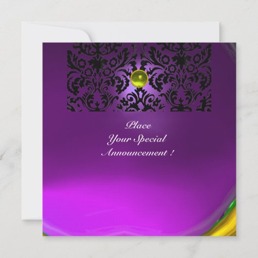 Invitation DAMASK PIERRE PRÉCIEUSE MONOGRAMME jaune violet (Dos)