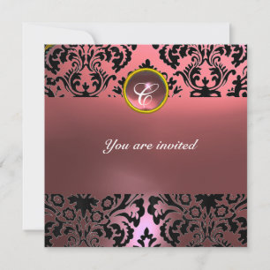 Invitation DAMASK PIERRE PRÉCIEUSE MONOGRAMME rose