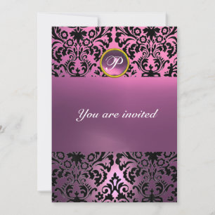 Invitation DAMASK PIERRE PRÉCIEUSE MONOGRAMME rose violet