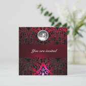 Invitation DAMASK PIERRE PRÉCIEUSE MONOGRAMME rouge burgundy  (Debout devant)