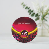 Invitation DAMASK PIERRE PRÉCIEUSE MONOGRAMME rouge rubis bur (Debout devant)