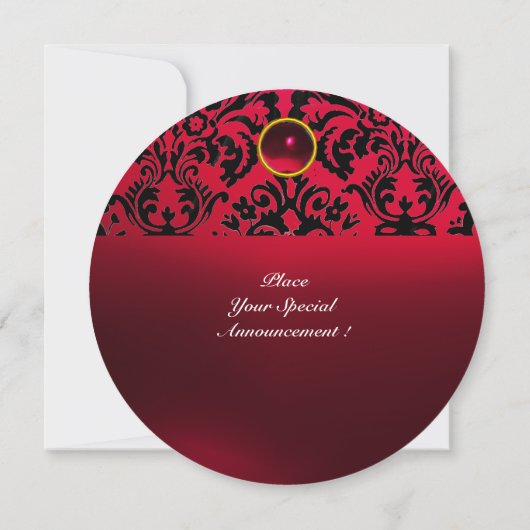 Invitation DAMASK PIERRE PRÉCIEUSE MONOGRAMME rouge rubis bur (Dos)