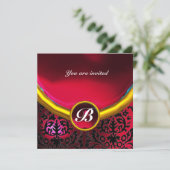 Invitation DAMASK PIERRE PRÉCIEUSE MONOGRAMME rouge rubis bur (Debout devant)