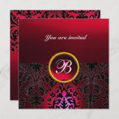 Invitation DAMASK PIERRE PRÉCIEUSE MONOGRAMME rouge rubis bur (Devant / Derrière)