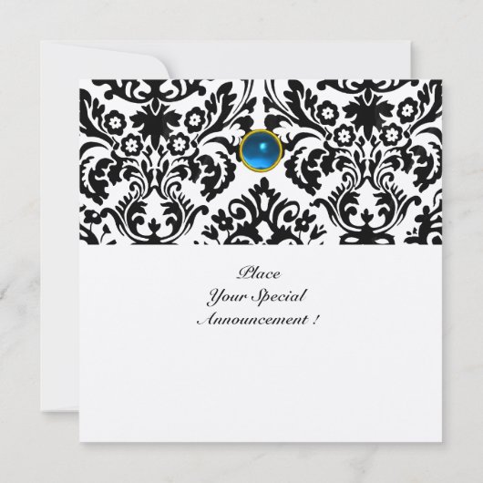 Invitation DAMASK PIERRE PRÉCIEUSE MONOGRAMME saphir bleu or (Dos)