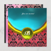 Invitation DAMASK PIERRE PRÉCIEUSE MONOGRAMME soie pourpre bl (Devant / Derrière)