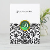 Invitation DAMASK PIERRE PRÉCIEUSE MONOGRAMME vert jade tache (Debout devant)