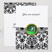 Invitation DAMASK PIERRE PRÉCIEUSE MONOGRAMME vert jade tache (Devant / Derrière)