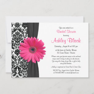 Invitation Damask Pink Gerbera Daisy Recette Fête des mariées