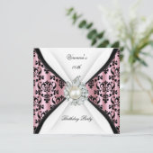 Invitation Damask Pink Pearl Diamond fête d'anniversaire (Debout devant)