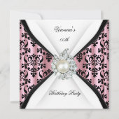 Invitation Damask Pink Pearl Diamond fête d'anniversaire (Devant)