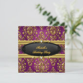 Invitation Damask Plum Anniversaire Party Gold Black Diamond (Debout devant)