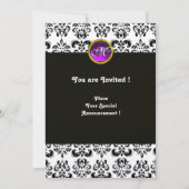 Invitation DAMASK PURPLE AMÉTHYST MONOGRAS, noir et or (Dos)