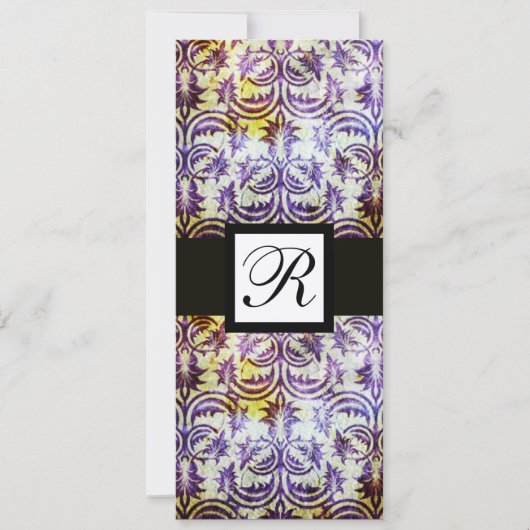 Invitation DAMASK QUADRATIQUE MONOGRAMME ANTIQUE, noir violet (Devant)