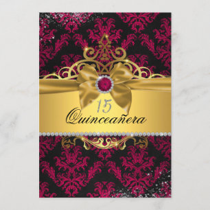 Invitation Damask Quinceanera Elegant Or Rose
