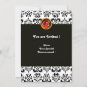 Invitation DAMASK RED RUBY MONOGRAMME, noir et blanc (Dos)