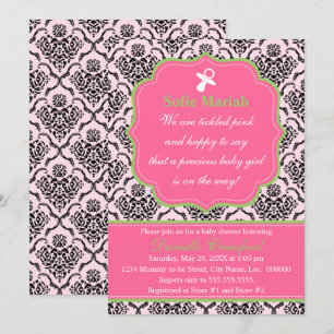 Invitation Damask rose et Baby shower vert