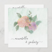 Invitation *~* Damask ROSE QR RSVP Paillettes - AR12 Mariage (Devant / Derrière)