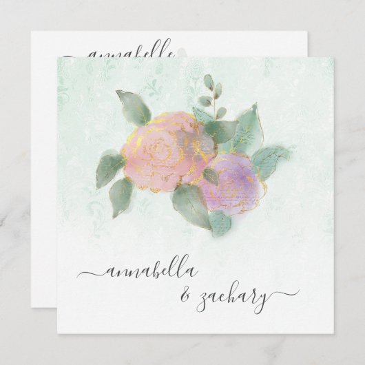 Invitation *~* Damask ROSE QR RSVP Parties scintillant - Mari (Devant / Derrière)