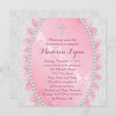 Invitation Damask rose rose et blanc (Devant / Derrière)