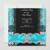 Invitation Damask Rose Turquoise noir blanc Tiara fête d'anni (Dos)
