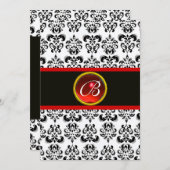 Invitation DAMASK ROUGE RUBIS MONOGRAMME, noir et blanc (Devant / Derrière)