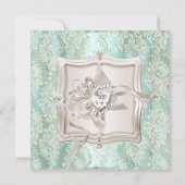 Invitation Damask sarcelle argent blanc 2ème anniversaire de  (Dos)