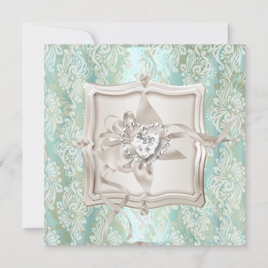 Invitation Damask sarcelle argent blanc 2ème anniversaire de  (Dos)