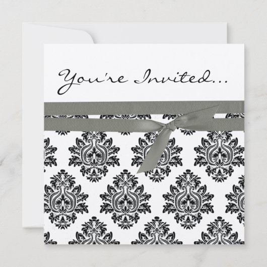 Invitation Damask Silver & Grey Mariage métallique Inviter TB (Dos)