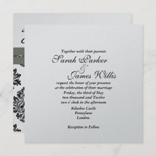 Invitation Damask Silver & Grey Mariage métallique Inviter TB