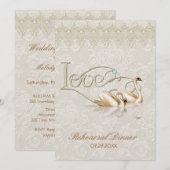 Invitation Damask Swan Elegance Ivory - Dîner de répétition (Devant / Derrière)