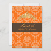 Invitation Damask Sweet 16/orange chocolat tiara/do-it-yourse (Devant)